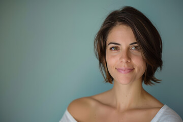 Obraz premium A close up portrait of a woman with a subtle smile