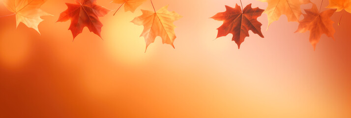 Autumn Leaves on Orange Background. Vibrant autumn leaves hanging against a warm orange background, evoking the essence of fall.