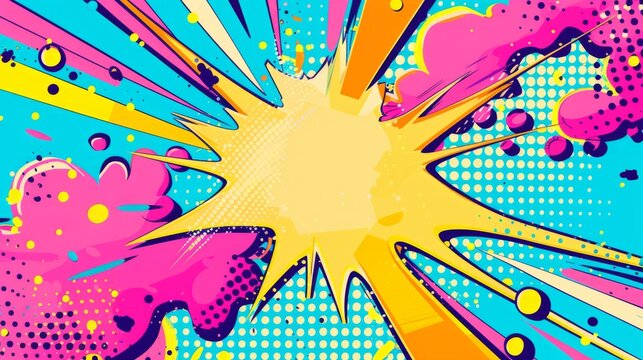 comic book cartoon background, an explosion of colors in the pop art style, pop culture elements in the design.