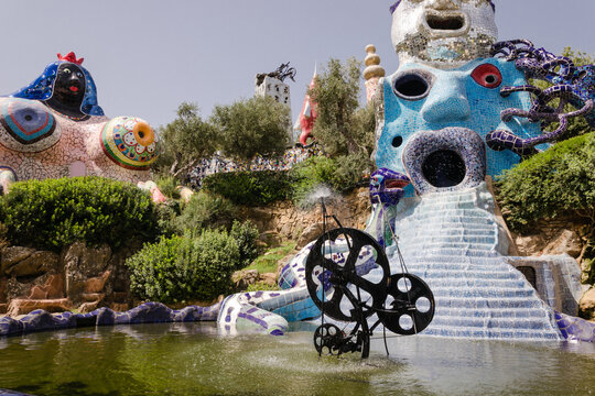 Capalbio, Italy - June 24, 2017: The Tarot Garden, in italian: 'Giardino dei Tarocchi', is an awesome sculpture garden, based on the esoteric tarot, created by Niki de Saint Phalle, Tuscany region.