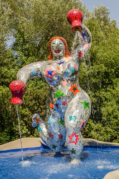 Capalbio, Italy - June 24, 2017: The Tarot Garden, in italian: 'Giardino dei Tarocchi', is an awesome sculpture garden, based on the esoteric tarot, created by Niki de Saint Phalle, Tuscany region.