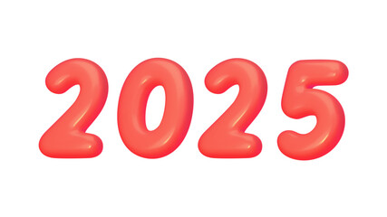 Happy New Year 2025. 3D Render, red helium balloon numbers. Festive poster or banner design. Vector Illustration