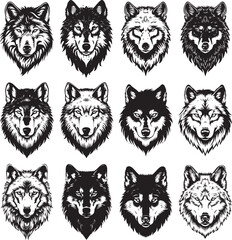 Wolf heads silhouette for logo, wolf heads icon set , animal icons 