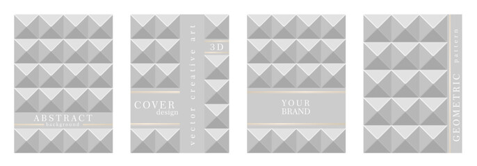 Modern cover design set with wite 3d pattern. Elite premium background. Luxury fashionable vector template for business, invitation, flyer layout, brochure, menu design, presentation, catalog.