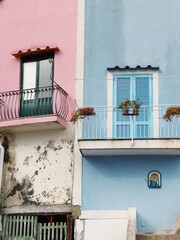 Old historic Italian architecture. Traditional colorful European old town buildings on Procida...