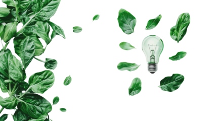 Light bulb with leaves on a transparent background