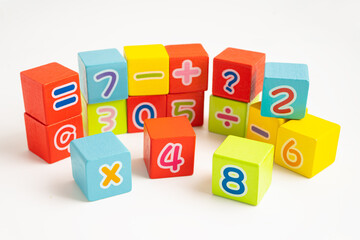 Math number colorful on white background, education study mathematics learning teach.