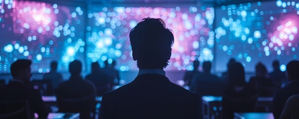 Obraz premium Digital Networking Event with Interactive Screens and Live Data Updates