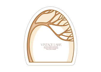 Tree with branch Border, frame, template for menu page, product label, cosmetic packaging. Vector illustration. In art nouveau style, vintage, old, retro style.