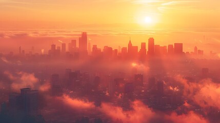 Fototapeta premium Dramatic Sunrise Bathes Bustling Cityscape in Warm Glowing Hues Symbolizing New Beginnings and Opportunities