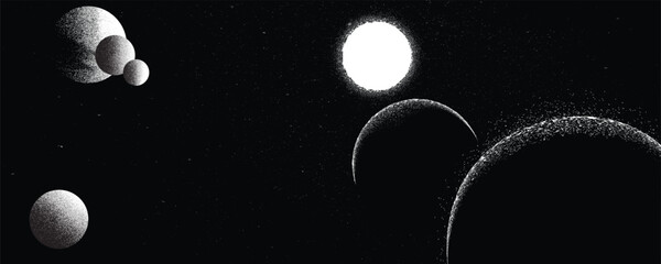 Stars and exoplanet in outer space. Futuristic landscape, with noise texture . Night landscape with starry sky .Vector illustration © miloje