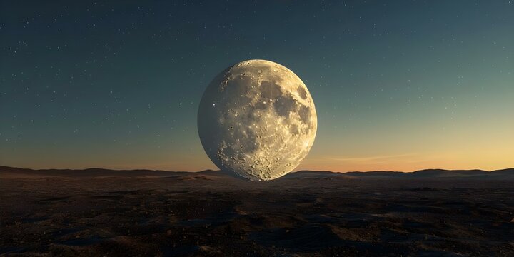 Photographing the supermoon in close proximity to Earth against a serene landscape with ultra-realistic detail. Concept Supermoon Photography, Earth's Proximity, Serene Landscape