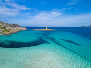 Fototapeta premium Aerial View of Spaggia La Pelosa, Stintino, Province of Sassari, Sardegna