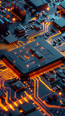 microchip with AI elements viewed under a digital microscope