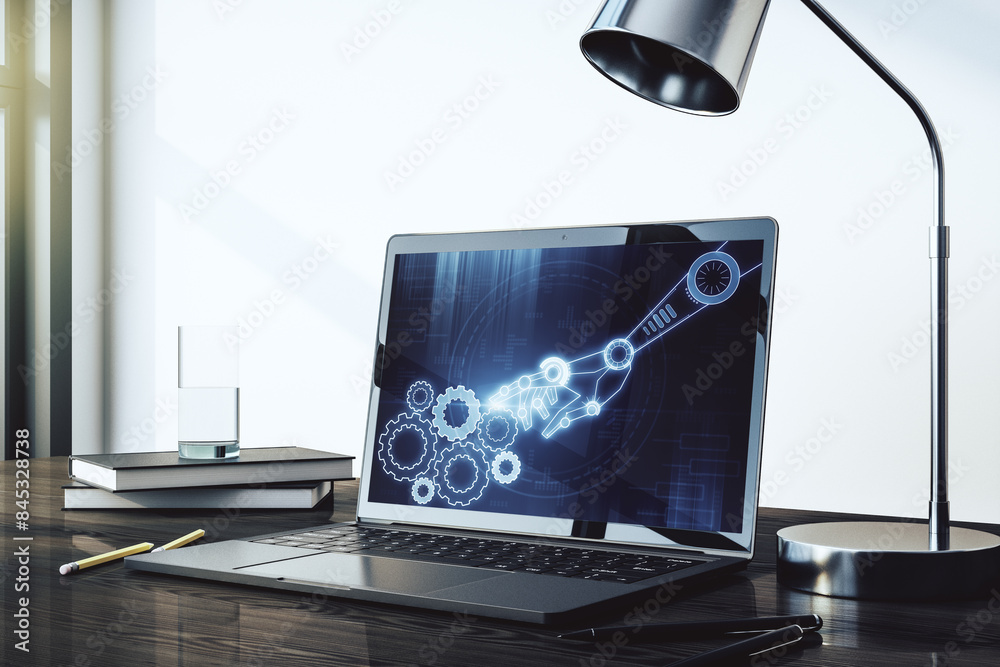 Leinwandbilder creative concept of robotics technology on modern laptop screen. robot development and automation co