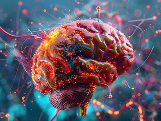 An artistic fusion human brain elements and AI semiconductor chips