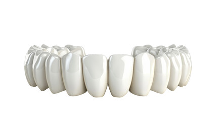 A set of perfectly aligned, white teeth isolated on a white background, transparent background.