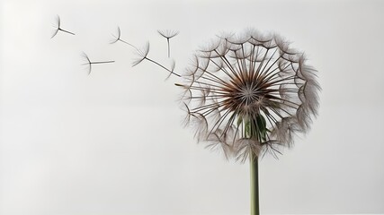 Dandelion in black and white with a black and white background.