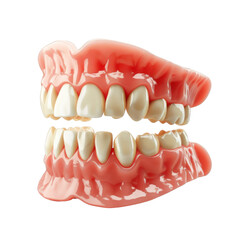 A dentures isolated on a white background, transparent background. The dentures are shown from the side with the teeth visible.