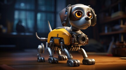 Fototapeta premium AI generated illustration picture of a futuristic robot dog cyber security concept on blurred bokeh background.