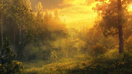 Obraz premium Magic Hour The enchanting ambiance as daylight fades and the sun casts a golden hue over the wilderness