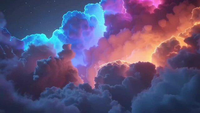 beautiful neon colors clouds in sunset sunrise sky fantastic animation background - 4k new stock video footage animation AI