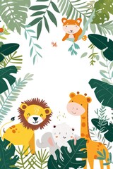 Obraz premium Adorable Safari Animals Cartoon Illustration for Children's Decor