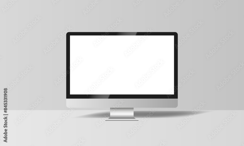 Aufkleber Realistic vector computer mockup on gray background with realistic shadow. Computer with blank screen, silver design. Vector EPS 10