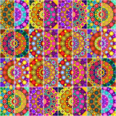 Naklejka premium patchwork background with different patterns print for textile, paper, objects, seamless artistic decor handmade illustration vector mandala ethnic