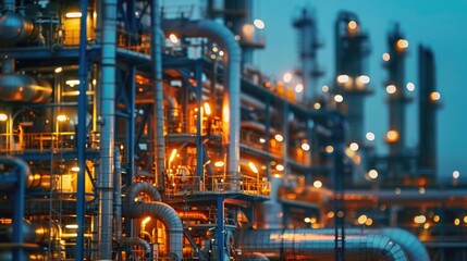 Industrial and Manufacturing Engineers and technicians working in industry refinery or power plant with blurred lights and structures in the background