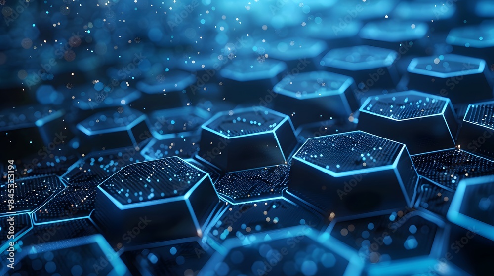 Wall mural blue abstract with hexagonal patterns, technology abstract background