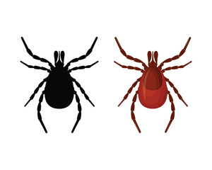 Mite. The silhouette of a tick is a top view. A blood-sucking parasite. The insect is a pest. Vector illustration isolated on a white background