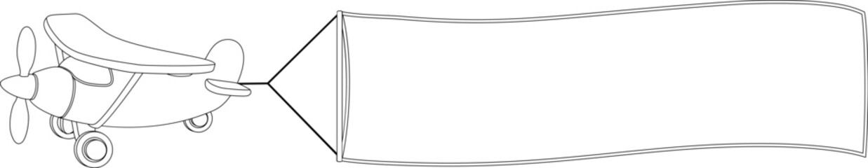 A cartoon aeroplane or airplane banner towing plane coloring book illustration