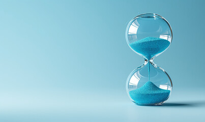 Hourglass showing time on a blue background.