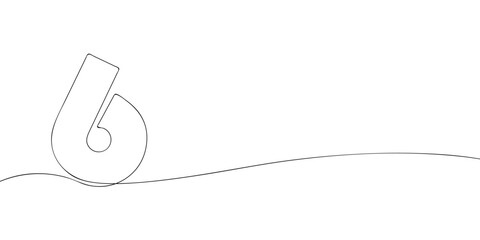 A single line drawing of a six symbol. Continuous line sixth number icon. One line icon. Vector illustration.