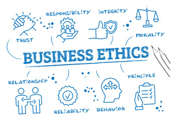 Business ethics concept - blue sketch on white background
