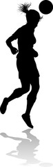 A female soccer football player woman in silhouettes