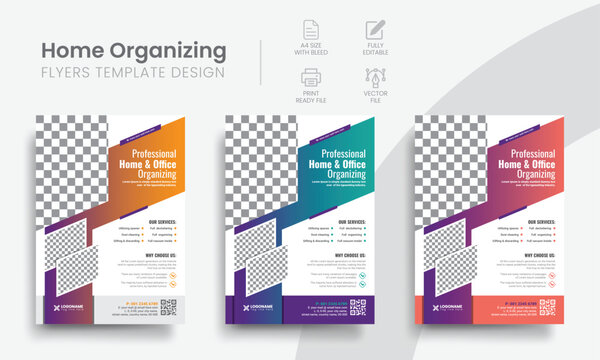 Functional organizing service flyer print template for home & office organizer business event promotion. Modern colourful corporate flyer minimal layout design. Vol - 12