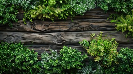 Ornamental backdrop featuring greenery shrubs and dead tree logs