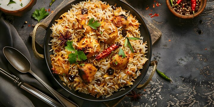 Menu features a variety of flavorful Indian biryanis and pulao dishes. Concept Indian Biryani, Pulao Dishes, Flavorful Menu, Variety of Options