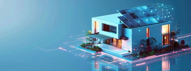 3d illustration of a house on the background of an electronic circuit.