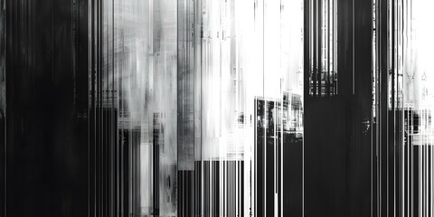Obraz premium Chaotic black and white image with varying vertical lines at different angles. Concept Abstract Art, Chaotic Composition, Black and White Photography, Geometric Patterns, Bold Contrast