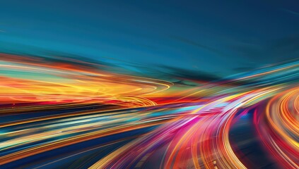 The highway comes to life in a blur of motion and light as cars streak past leaving behind a mesmerizing trail of vibrant colors.