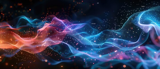 3d rendering picture of a abstract digital landscape with flowing particles. Big data visualization