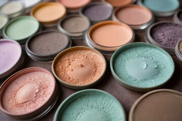 Palette with eye shadows of different colors, cosmetics and makeup, powder. Replaceable round refills, banner template.