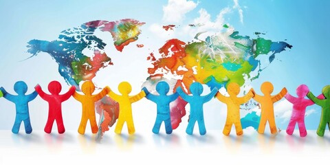 Celebrate International Friendship Day with a diverse group of friends embracing unity and joy. Smiling faces, warm hugs, and hands clasped in a symbol of global connection. 4K high-quality wallpaper 