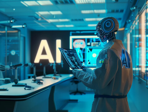 Ai robot working in a modern lab