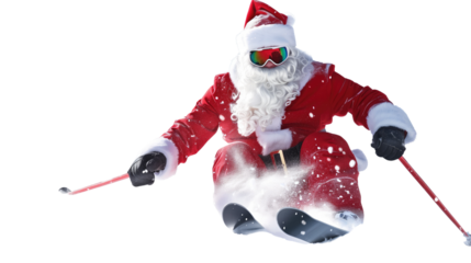 Santa Claus is skiing on a transparent background