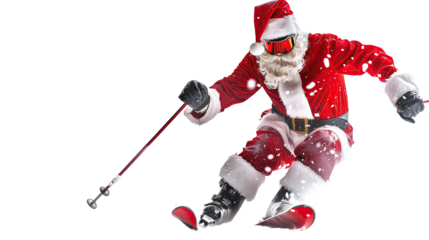 Santa Claus is skiing on a transparent background