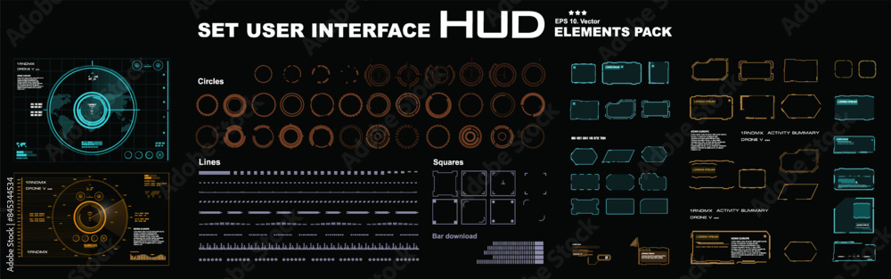 Wall mural vector collection of hud elements for user interface. creative futuristic set of complex elements. r - Wall murals